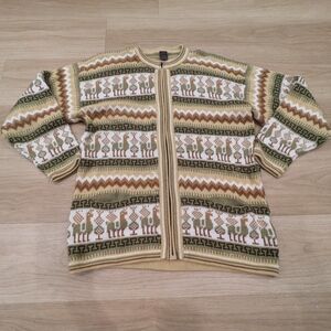 Arcohi's Green Alpaca Zip Up With Little Alpaca And Stripes